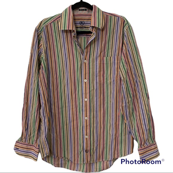 BUGATCHI UOMO | Striped Button Down Top M - Picture 1 of 9